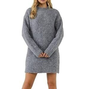 ENGLISH FACTORY Cozy Round Sweater Mini Dress in Heather Gray Grey Medium M NEW